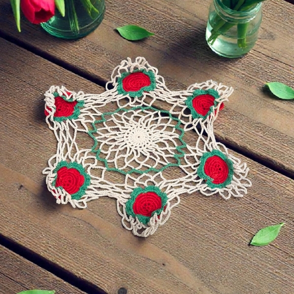 Crochet Doily with Red Roses - Picture 3 of 3